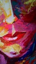 Rough abstract image of a part of a female face. Multi-colored brushstroke strokes on canvas. Royalty Free Stock Photo