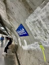 Rough cement wall behind Chatelet metro station sign, Paris, France Royalty Free Stock Photo