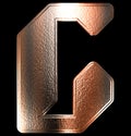 Rough copper letter on black background.Custom font illustration.