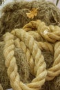 Rough Cord made from natural plant fiber. Rope detail, closeup. Horizontal. Vintage tone. Copy space. Wallpaper and Royalty Free Stock Photo