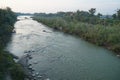 Rough course of the river in the city of Chernivtsi. View from the bridge. Royalty Free Stock Photo