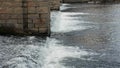 Rough course of the river during the flood. The flood erodes the banks of the mountain river. Natural disasters and natural disast