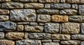 Rough-cut stone wall composed of irregularly shaped blocks. Various shades of gray, brown, and Royalty Free Stock Photo
