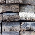 Rough cut timber sleepers. Royalty Free Stock Photo