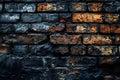 Rough grunge black brick wall texture background. Old dark stone, brickwork Royalty Free Stock Photo