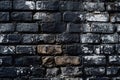 Rough grunge black brick wall texture background. Old dark stone, brickwork Royalty Free Stock Photo