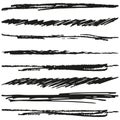 Rough hand drawn black line brushes. Set of vector rough grungy stripes Royalty Free Stock Photo