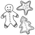 Rough hand-drawn childlike doodle of gingerbread christmas set