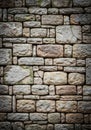 Rough-hewn stone wall with irregularly shaped blocks, varying in size and texture. Th Royalty Free Stock Photo