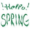 Rough inscription `Hello SPRING` and two exclamation points. Green letters isolated on white background. Royalty Free Stock Photo