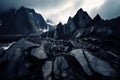 rough and jagged sharp angular rocks with jagged edges conveying