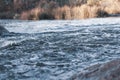 Rough mountain river stream, colorful nature, outdoor environment, small rapids, fast stream