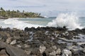 Rough ocean waves break on a beach in Kauai, Hawaii. Royalty Free Stock Photo