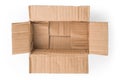 Rough open cardboard box top view isolated on white with clipping path Royalty Free Stock Photo