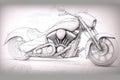 rough pencil sketch of custom chopper with flared fenders and high-end parts