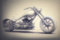 rough pencil sketch of custom chopper with flared fenders and high-end parts