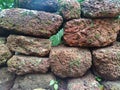 Rough rocks are stacked together.