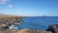 Rough and rocky landscape of the coastal walking path from Montana Amarilla to Amarilla Golf and Golf Del Sur, Tenerife, Spain Royalty Free Stock Photo