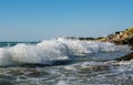 The rough sea. Big waves. The Black Sea coast, in Romania Royalty Free Stock Photo