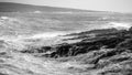 Rough sea in black and white.