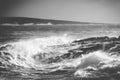 Rough sea in black and white.