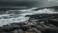 Rough seas break against rocky coastline, wind and spray collide generated by AI Royalty Free Stock Photo