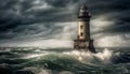 Rough seas, danger ahead Beacon warns of hurricane direction generated by AI Royalty Free Stock Photo