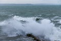 Huge waves rolling in during a storm at Mevagissey, Cornwall