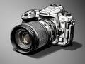 Rough Sketch Of A Dslr Camera, A Digital Camera With A Large Lens Royalty Free Stock Photo