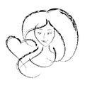 Rough sketch of a young woman brush and heart. Isolated item.