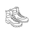 Rough sketched boots. ankle boots, mountain shoes vector sketch illustration on white background