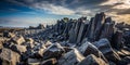Rough and Smooth Black Rocks Create Abstract Landscape Generative AI