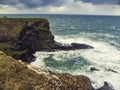 Rough stone coastline, Cliffs of Kilkee county Clare, Ireland. Wild Irish nature landscape. Popular travel area with stunning