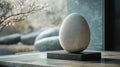 Rough stone Easter egg on glass surface contrasts with minimalist decor Royalty Free Stock Photo