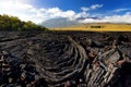 Rough surface of frozen lava after Mauna Loa volcano eruption on Big Island, Hawaii