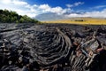 Rough surface of frozen lava after Mauna Loa volcano eruption on Big Island, Hawaii