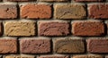 Rough-textured brick wall with reddish and brownish hues. Rectangular bricks are Royalty Free Stock Photo
