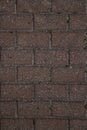 Rough textured surface of red rectangular paving slabs, top view