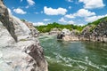 Rough torrents of the Potomac River flow among rocks in Virginia National Park Royalty Free Stock Photo