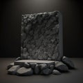 Rough volcanic rock background with minimal concrete podium display AI generation