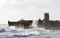 Rough waves around Castle of San Sebastian, Cadiz