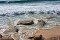 Pacific Ocean Waves on Cronulla Beach Rocks and Sand, Sydney, Australia Royalty Free Stock Photo