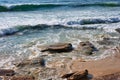 Pacific Ocean Waves on Cronulla Beach Rocks and Sand, Sydney, Australia Royalty Free Stock Photo