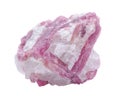 Rough white quartz studded with pink tourmaline crystals, from Brazil isolated on white Royalty Free Stock Photo