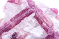 Rough white quartz studded with pink tourmaline crystals, from Brazil Royalty Free Stock Photo