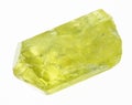 rough yellow apatite crystal on white
