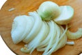 Cut onion, roughly chopped, halves and cubes, peel the onion from the husk