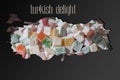 Roughly outlined map of Turkey with Turkish delight filling