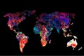 Roughly outlined world map on black background