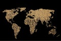 Roughly outlined world map on black background
